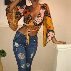 Boho crop wrap top